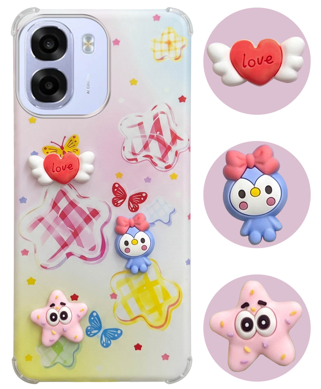 For Oppo K14x 5G Back Cover Case (3D Cute Cartoons | Hard Back Side Soft | Matte Premium Finish | HD Printing)