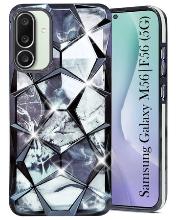 For Samsung Galaxy M56 | Samsung Galaxy F56 Back Cover Case Compatible 3D Silicone (Dual Design Glitter Sparkle and Detachable Diamond Print Case | Soft and Flexible)