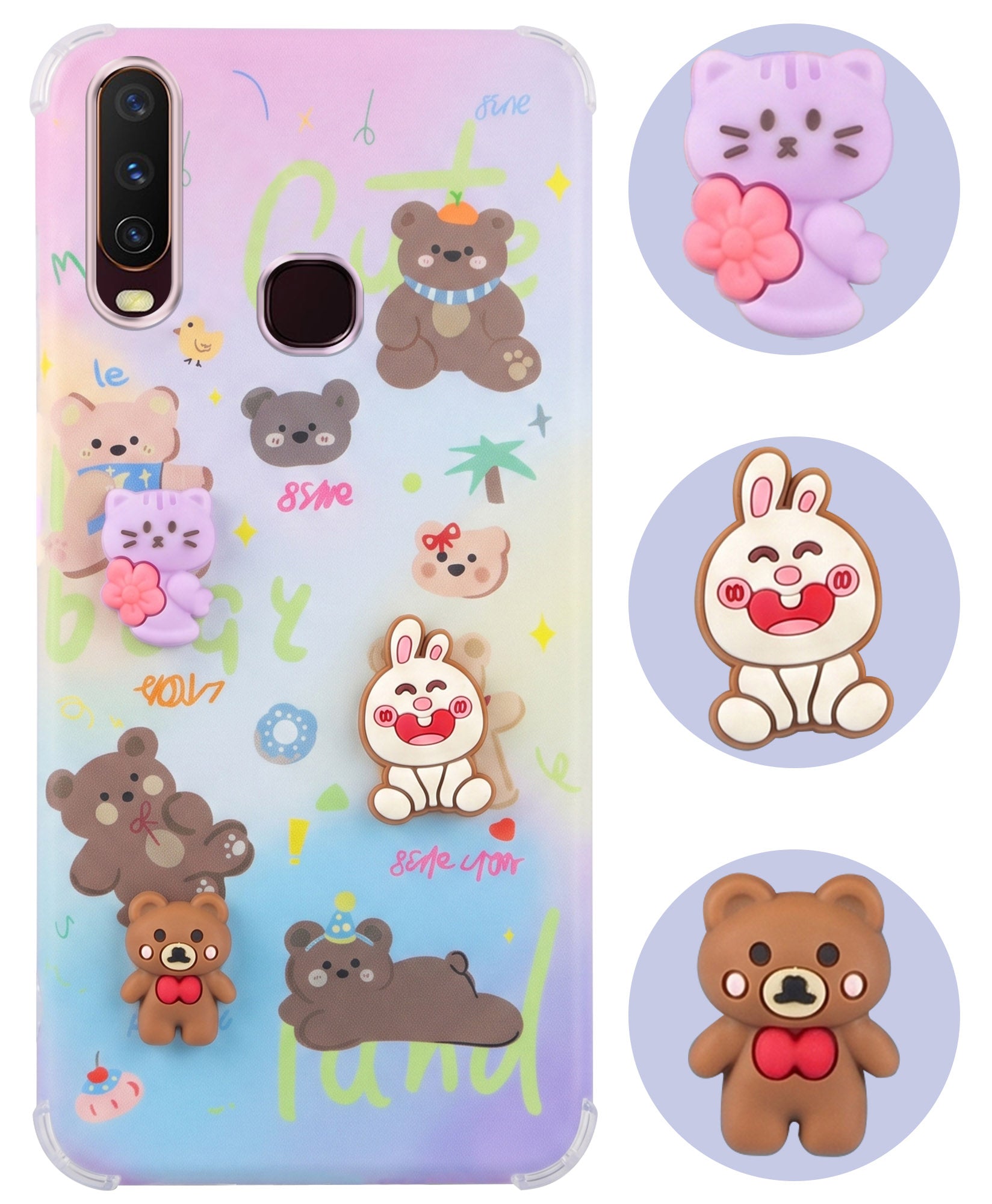 For Vivo Y12 | Y15 | Y17 Back Cover Case (3D Cute Cartoons | Hard Back Side Soft | Matte Premium Finish | HD Printing)