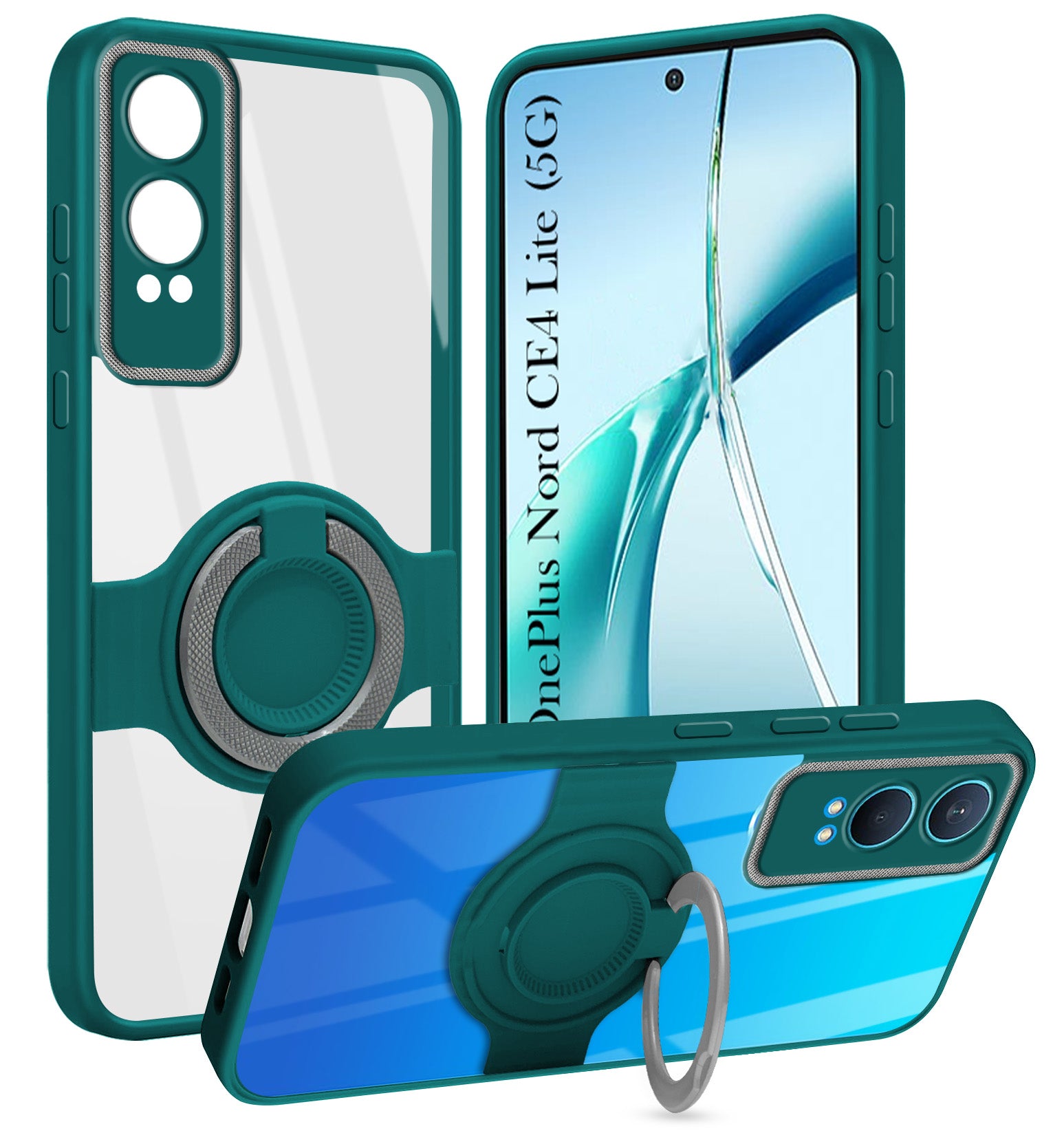 For OnePlus Nord CE 4 Lite Back Cover Case with stand (Built-in Ring Holder Kickstand | Lifetime Anti Yellow | Camera Protection)