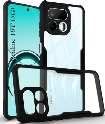For Realme 16T 5G Back Cover Case Hybrid (Shockproof with Polycarbonate Clear Panel | Professional Black)