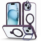 For Apple iPhone 15 Back Cover Case Crystal (Lifetime Anti Yellow | Magnetic Ring Stand | Camera Lens Protection | MagSafe Compatible)