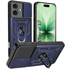For Apple iPhone 17 Back Cover Case (Sliding Shutter Camera Protection | Polycarbonate |Ring Holder Kickstand)