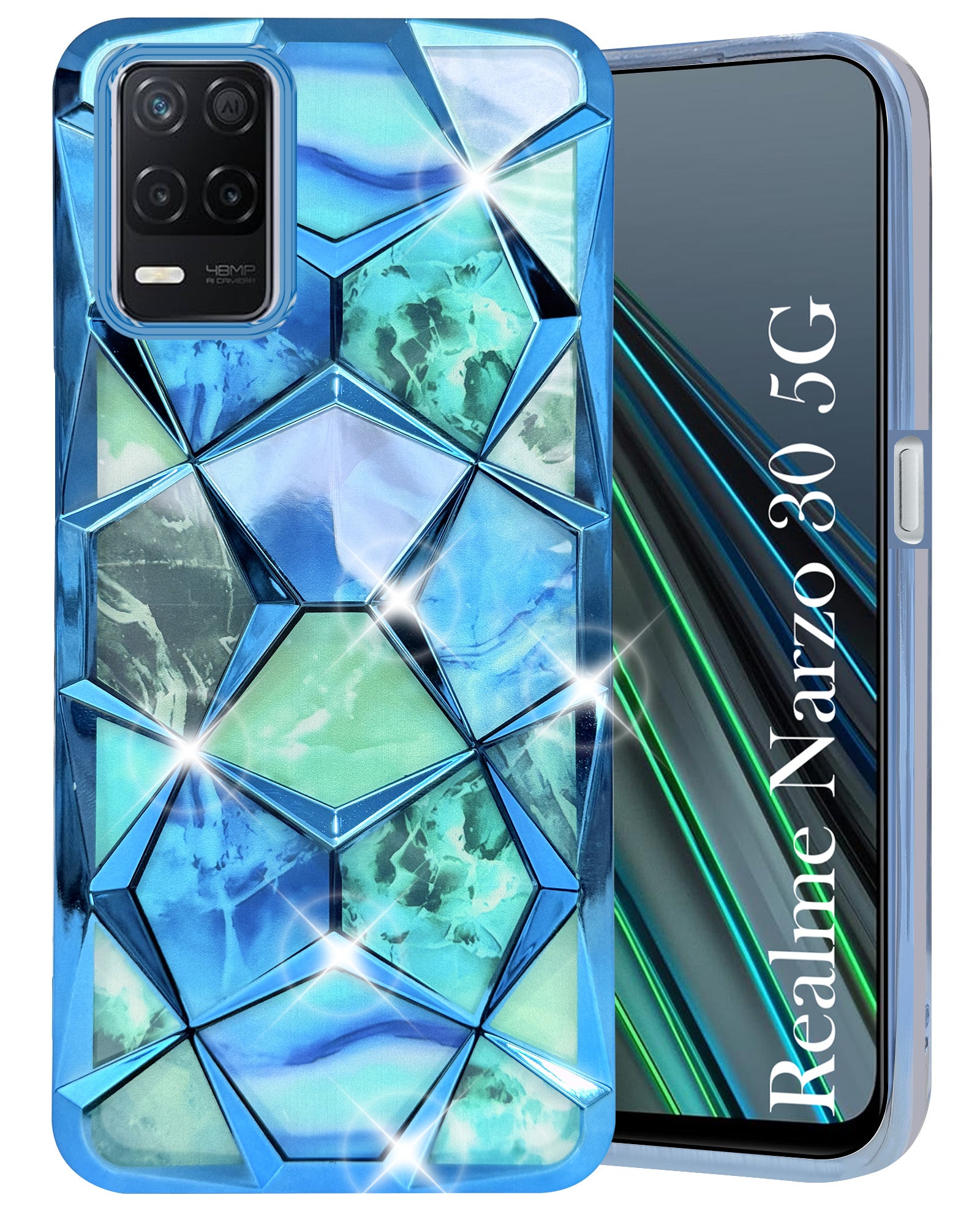 For Realme Narzo 30 5G Back Cover Case (Dual Design Glitter Sparkle and Detachable Diamond Print Case | Soft and Flexible)