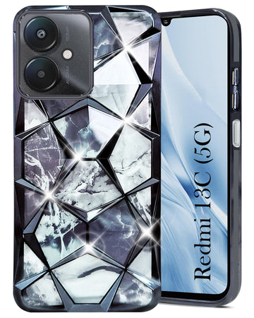 For Redmi 13C 5G Back Cover Case (Dual Design Glitter Sparkle and Detachable Diamond Print Case | Soft and Flexible)