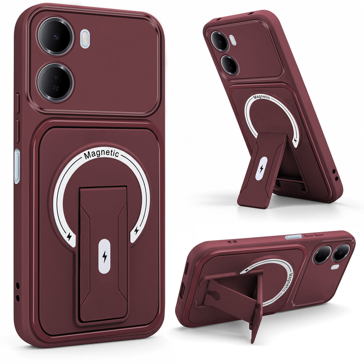 For Redmi 15A 5G Back Case Cover Metallic (Hybrid Armor Kickstand | MagSafe Compatible | Camera Protection Shockproof)