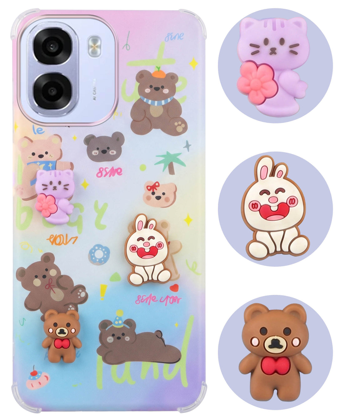 For Oppo K14x 5G Back Cover Case (3D Cute Cartoons | Hard Back Side Soft | Matte Premium Finish | HD Printing)