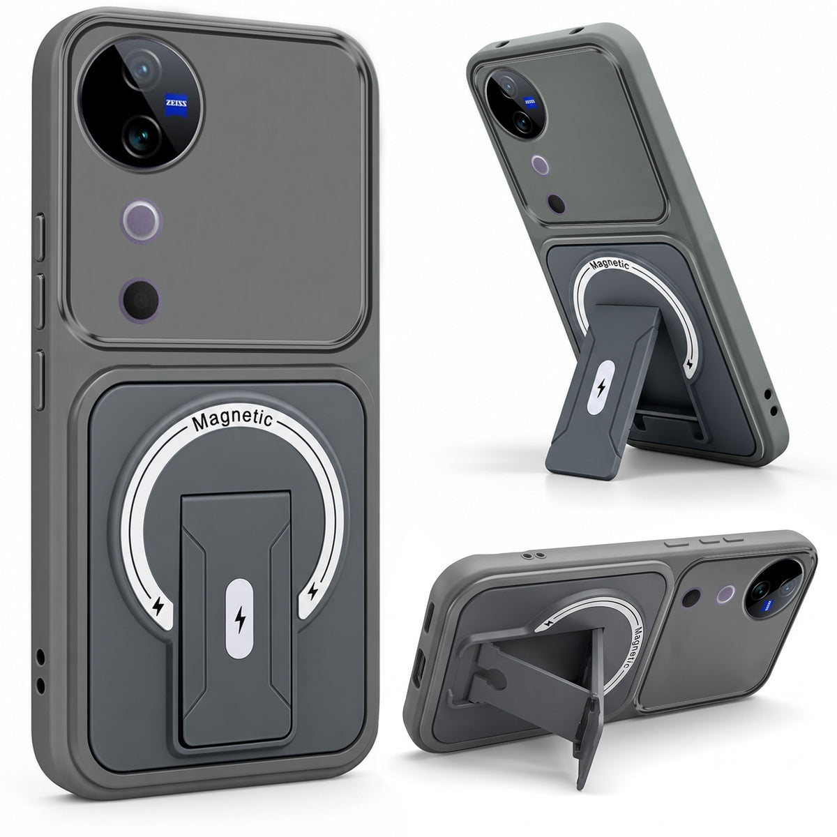 For Vivo V40 | Vivo V40 Pro 5G Back Case Cover Metallic (Hybrid Armor Kickstand | MagSafe Compatible | Camera Protection Shockproof)