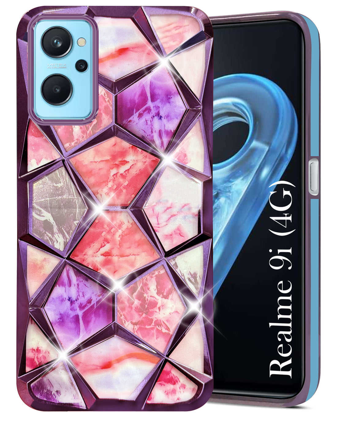For Realme 9i 4G Back Cover Case (Dual Design Glitter Sparkle and Detachable Diamond Print Case | Soft and Flexible)