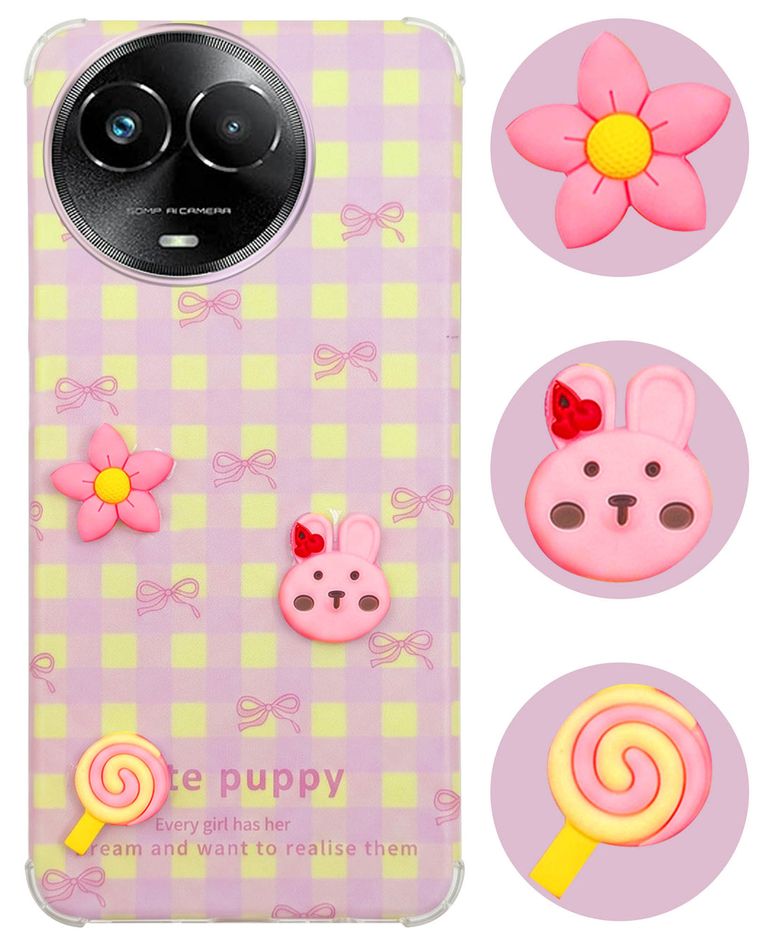 For Realme Narzo 60x Back Cover Case (3D Cute Cartoons | Hard Back Side Soft | Matte Premium Finish | HD Printing)