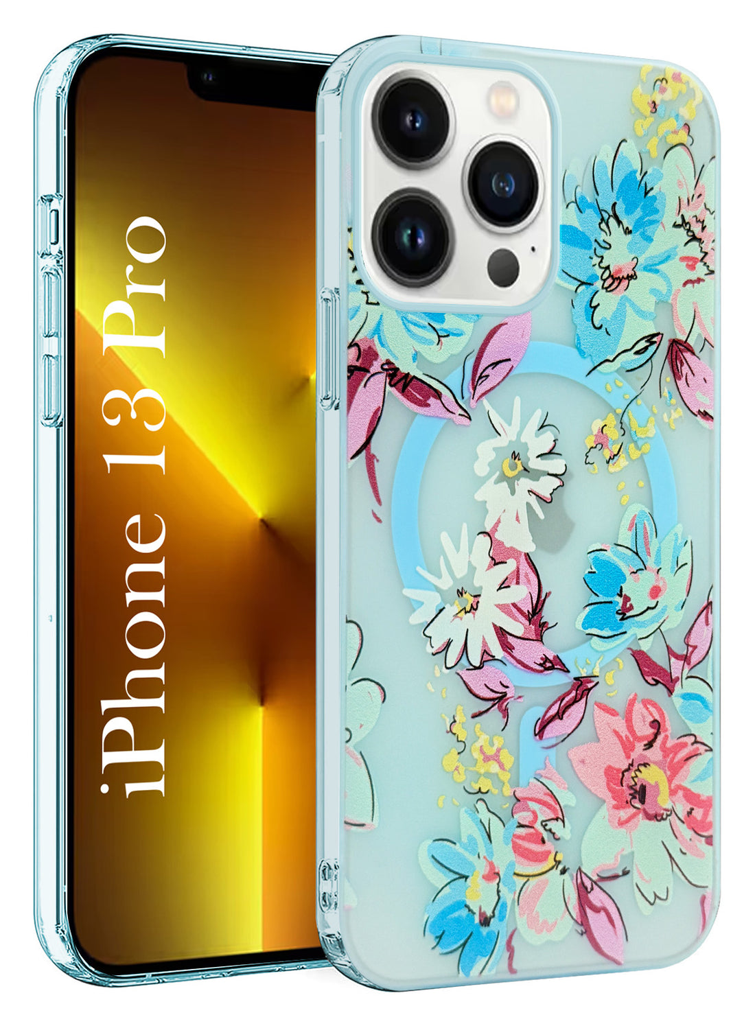 For Apple iPhone 13 Pro Back Cover Case  (Cute Floral Design | Flower Print for Girls | MagSafe Compatible Wireless Charging)