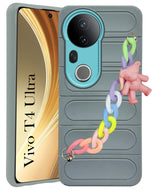 For Vivo T4 Ultra Back Cover Case  (Wrist Hanging Chain | Teddy Bracelet Charms | Matte Liquid Silicone | Camera Protection Ring)