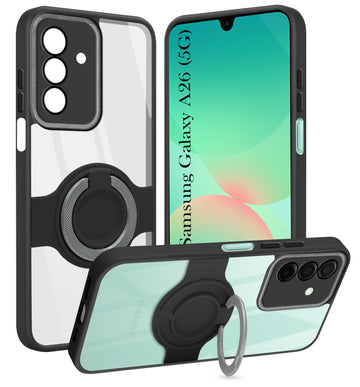 For Samsung Galaxy A26 5G Back Cover Case with stand (Built-in Ring Holder Kickstand | Lifetime Anti Yellow | Camera Protection)