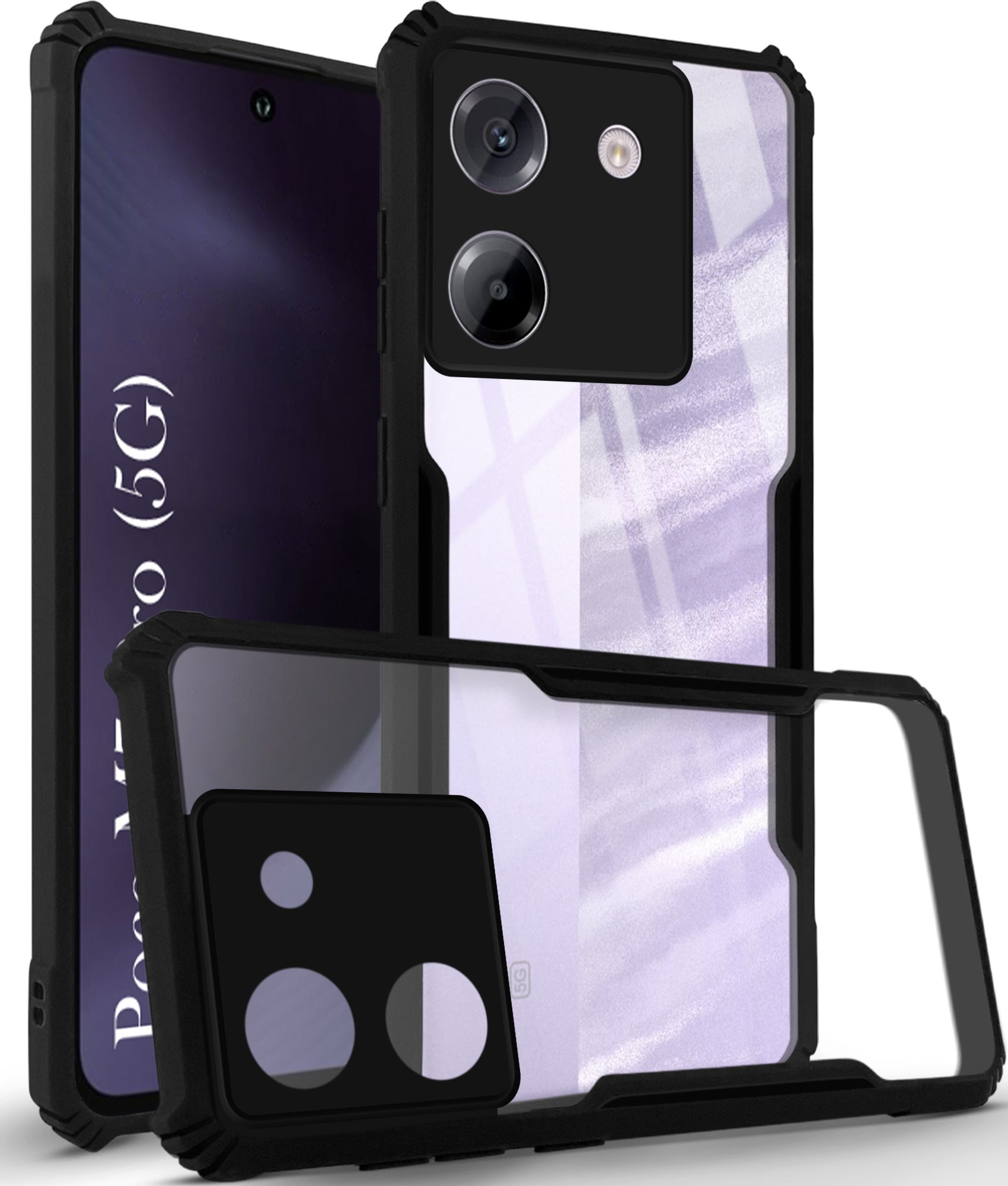 For Poco M7 pro 5G Back Cover Case (Shockproof with Polycarbonate Clear Panel | Professional Black)