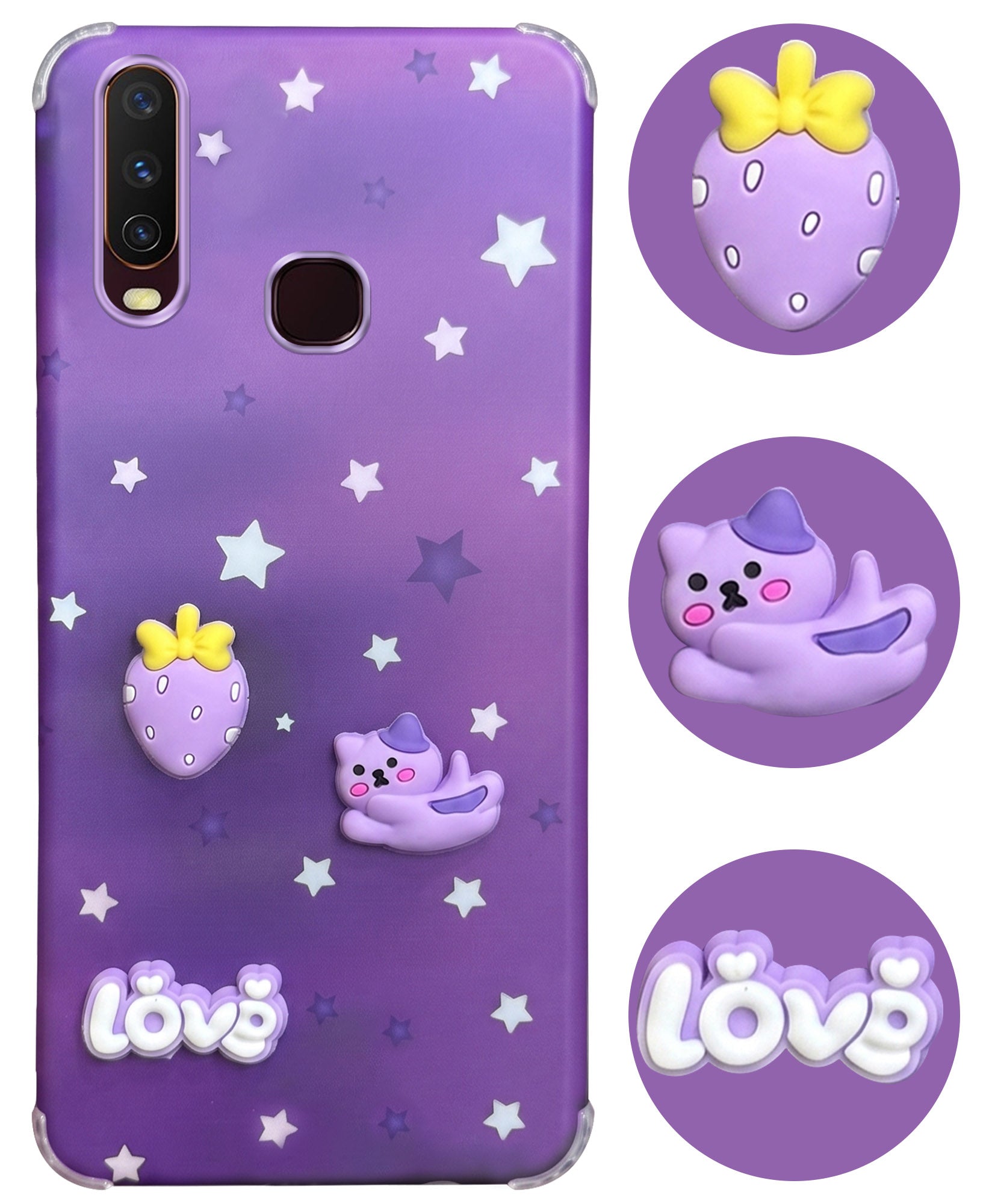 For Vivo Y12 | Y15 | Y17 Back Cover Case (3D Cute Cartoons | Hard Back Side Soft | Matte Premium Finish | HD Printing)