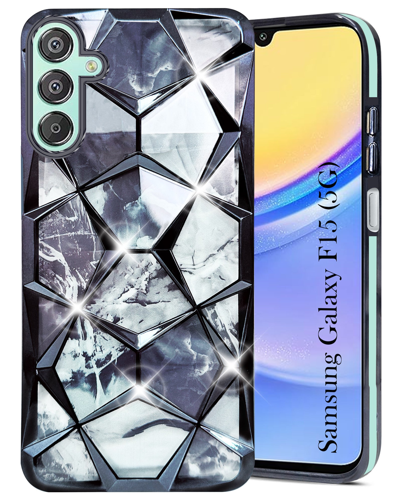 For Samsung Galaxy F15 5G Back Cover Case (Dual Design Glitter Sparkle and Detachable Diamond Print Case | Soft and Flexible)
