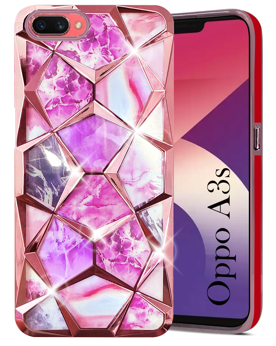 For Oppo A3s Back Cover Case (Dual Design Glitter Sparkle and Detachable Diamond Print Case | Soft and Flexible)