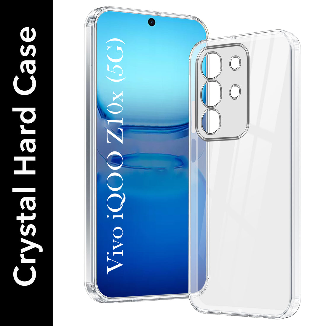 For Vivo iQOO Z10x Back Cover Case (Hybrid Crystal panel with Side Soft PU | Camera Protection | HD Clear Shockproof)