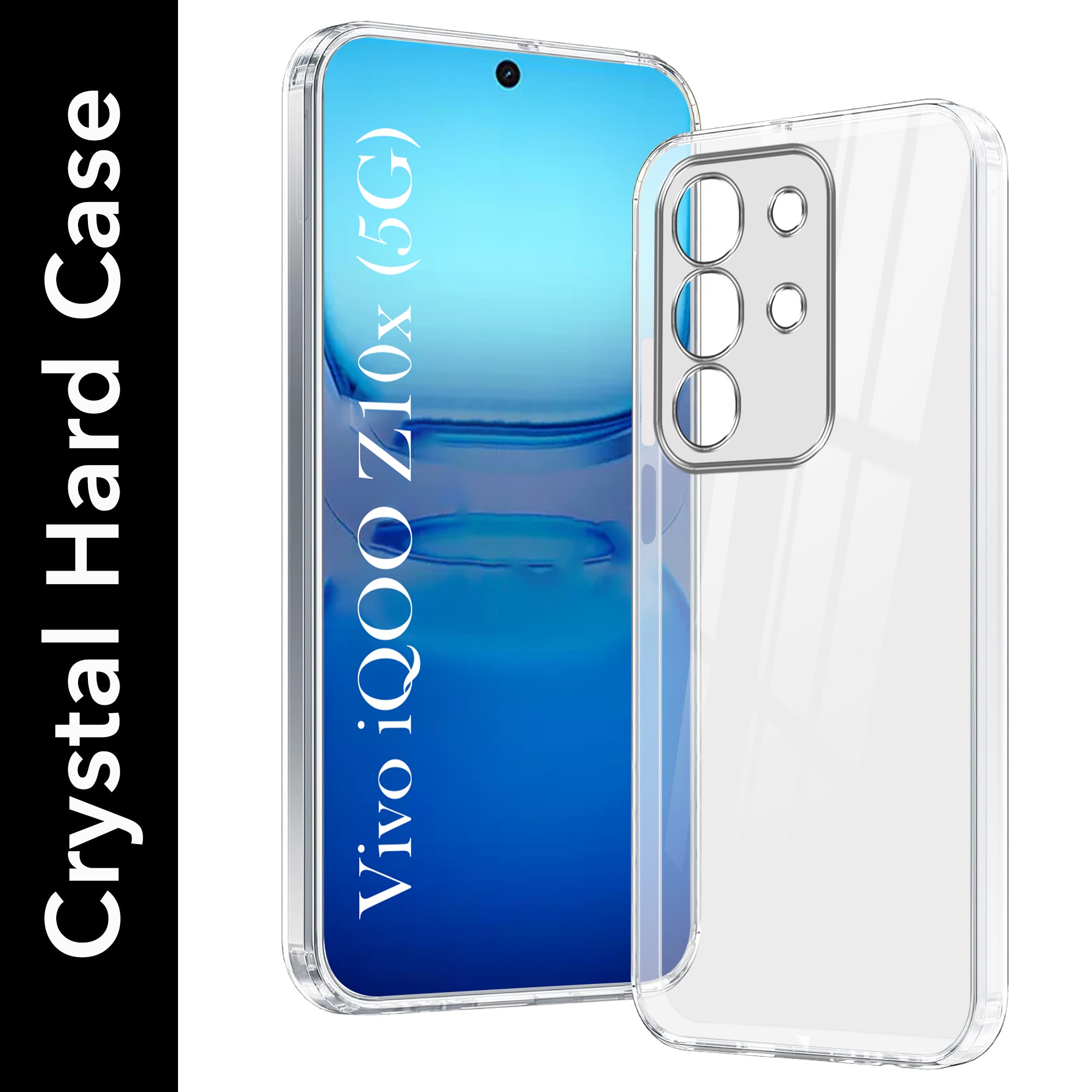 For Vivo iQOO Z10x Back Cover Case (Hybrid Crystal panel with Side Soft PU | Camera Protection | HD Clear Shockproof)