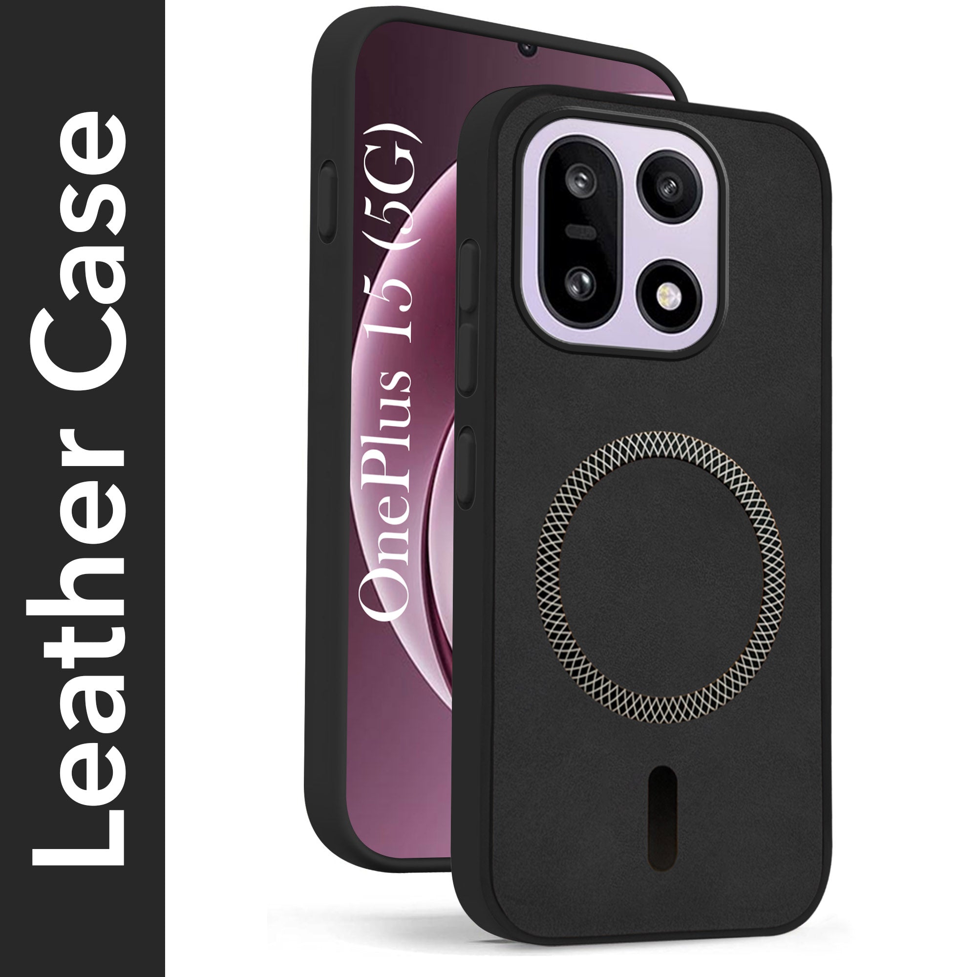 For OnePlus 15 5G Back Cover Case Leather Finish (MagSafe Compatible Wireless Charging | Soft Touch | Camera Bump Protection)