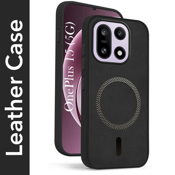 For OnePlus 15 5G Back Cover Case Leather Finish (MagSafe Compatible Wireless Charging | Soft Touch | Camera Bump Protection)
