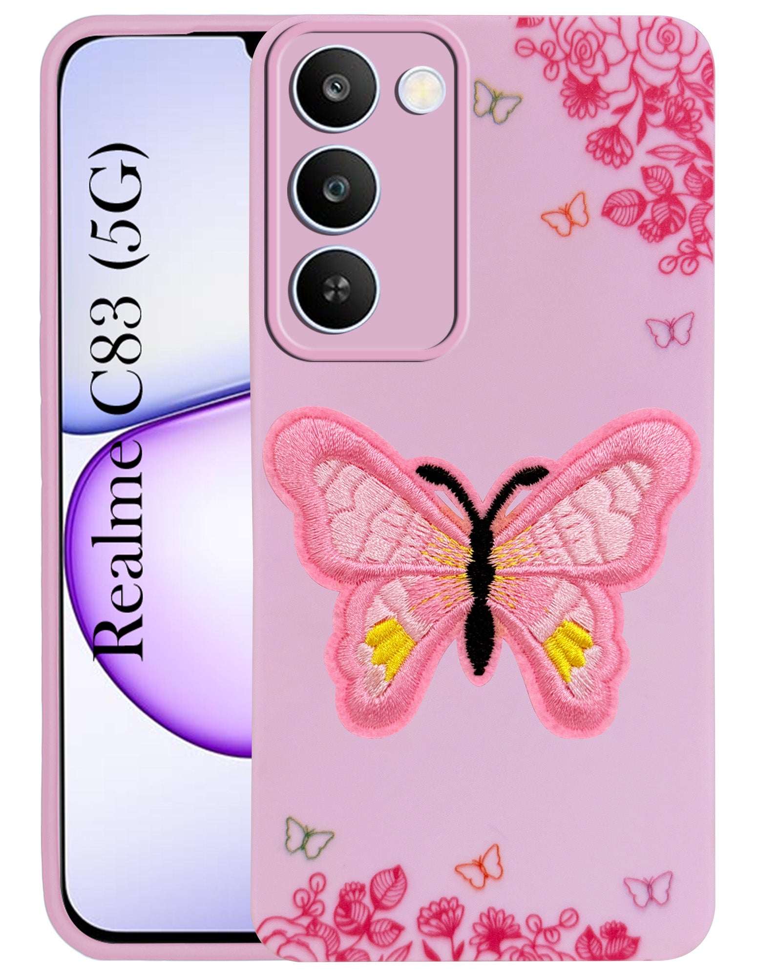 For Realme C83 5G Back Cover Case (Soft Butterfly Embroidery | Women Teen Girls | Camera Protection| Matte Silicone)