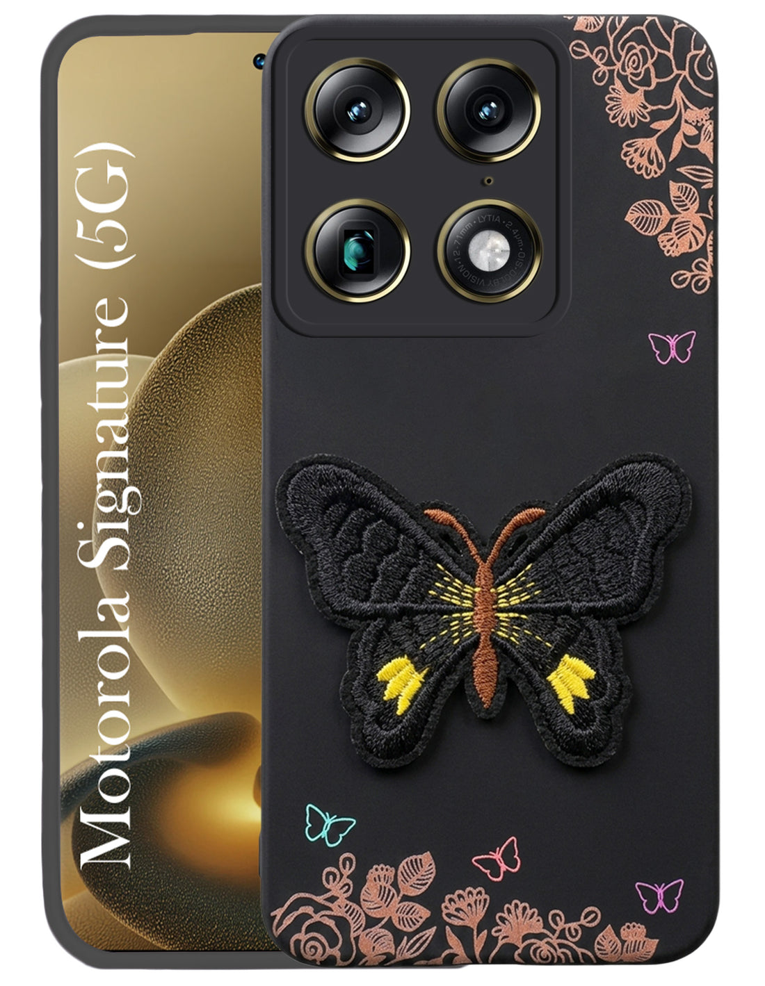 For Motorola Moto Signature 5G Back Cover Case (Soft Butterfly Embroidery | Women Teen Girls | Camera Protection| Matte Silicone)
