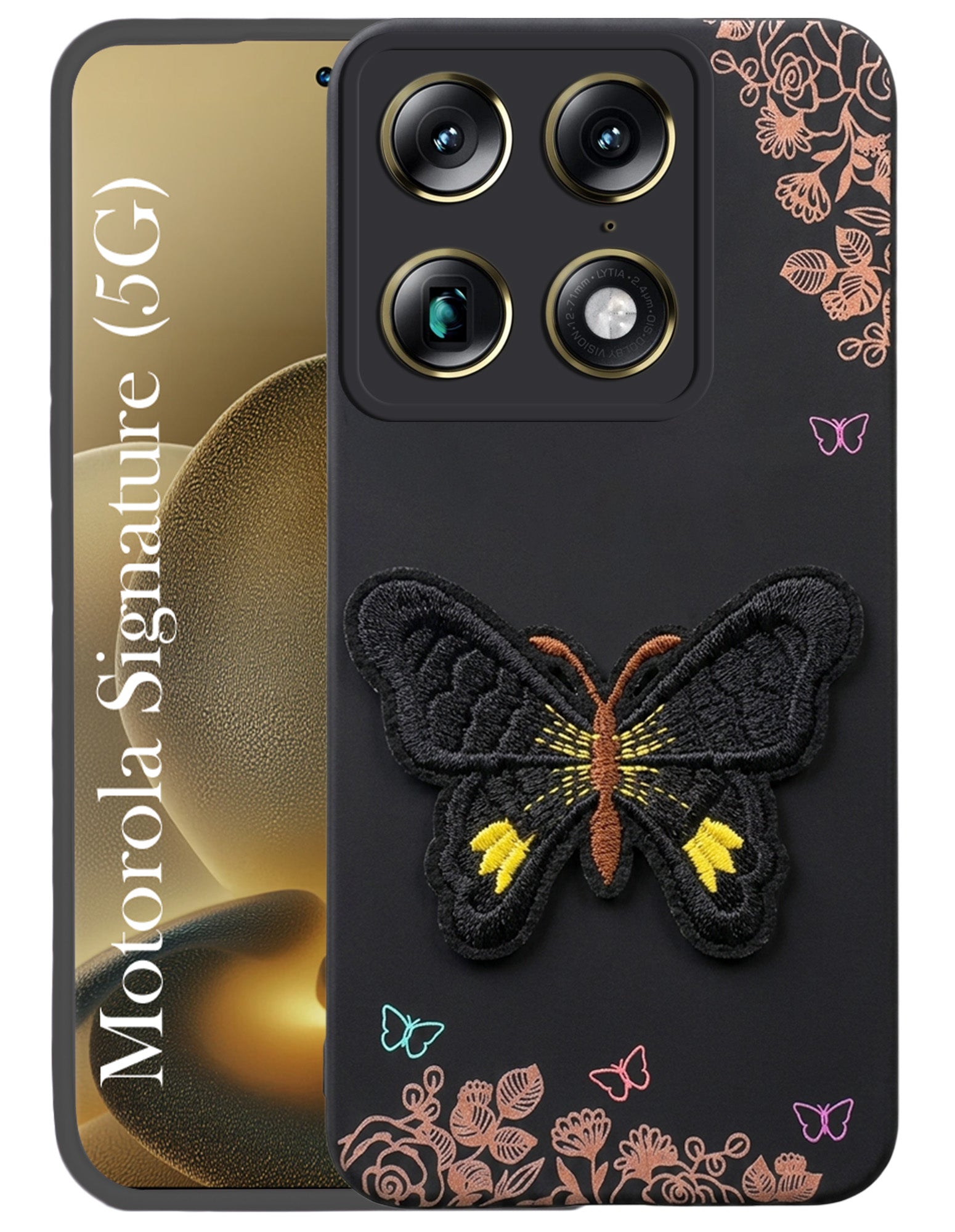 For Motorola Moto Signature 5G Back Cover Case (Soft Butterfly Embroidery | Women Teen Girls | Camera Protection| Matte Silicone)
