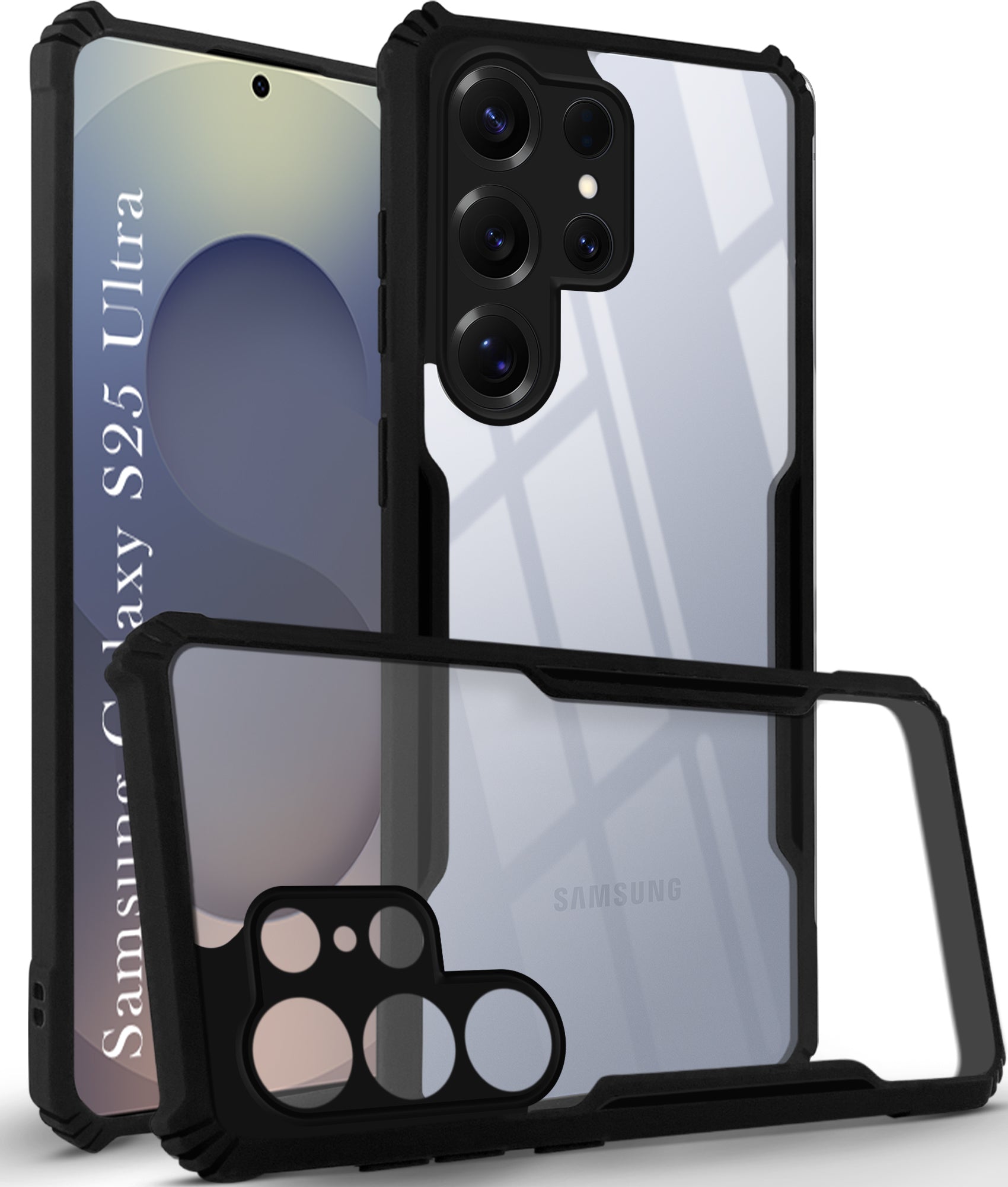 For Samsung Galaxy S25 Ultra Back Cover Case (Shockproof with Polycarbonate Clear Panel | Professional Black)