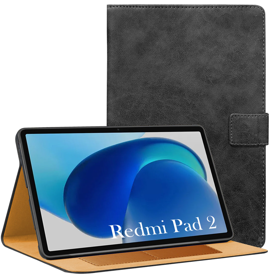 For Redmi Pad 2 11 Inch Flip Cover Folio Cover 25040RP0AG/RP0AI (PU Leather | Multi-Angle Smart Stand | Card Storage Slots | Silicone Back Pouch)