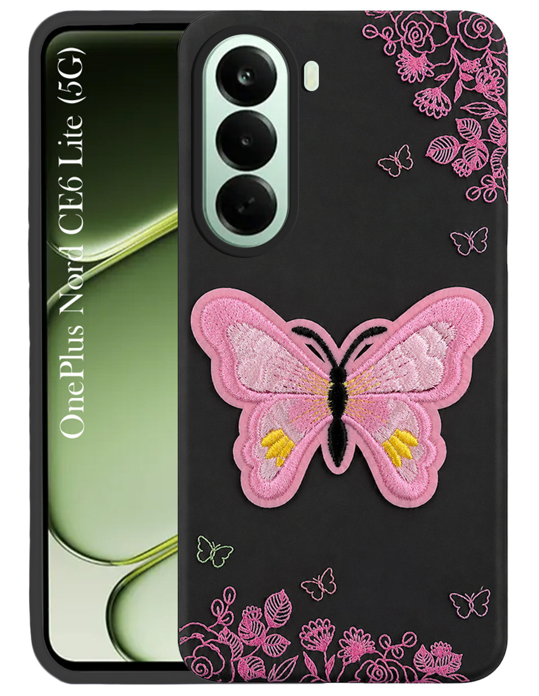 For OnePlus Nord CE 6 Lite Back Cover Case (Soft Butterfly Embroidery | Women Teen Girls | Camera Protection| Matte Silicone)