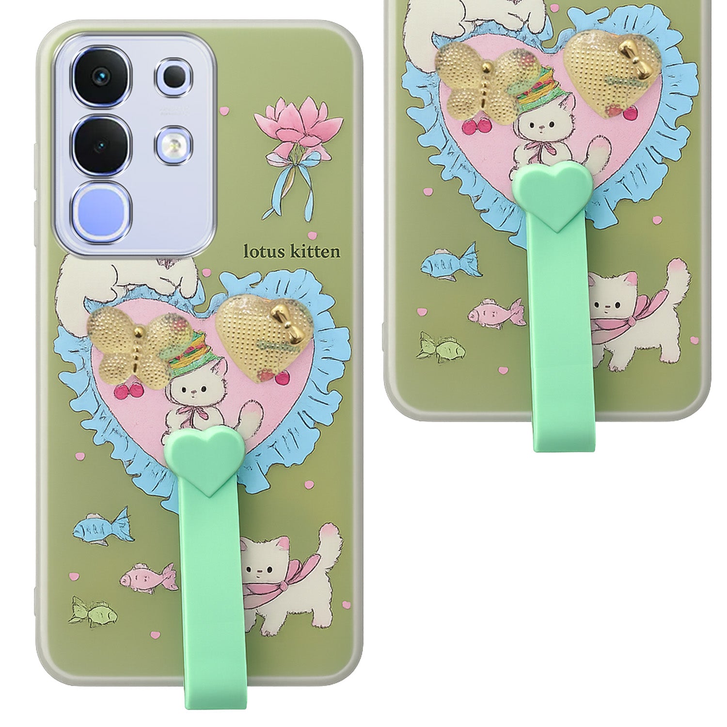 For Vivo iQOO Z10x Back Cover Case (3D Cute Heart Strap Holder | Camera Protection | Designer Girls Print)