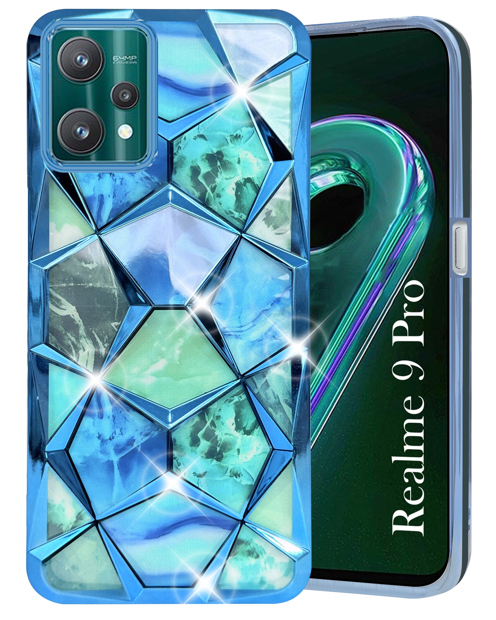 For Realme 9 Pro Back Cover Case ( Dual Design Glitter Sparkle and Detachable Diamond Print Case | Soft and Flexible)