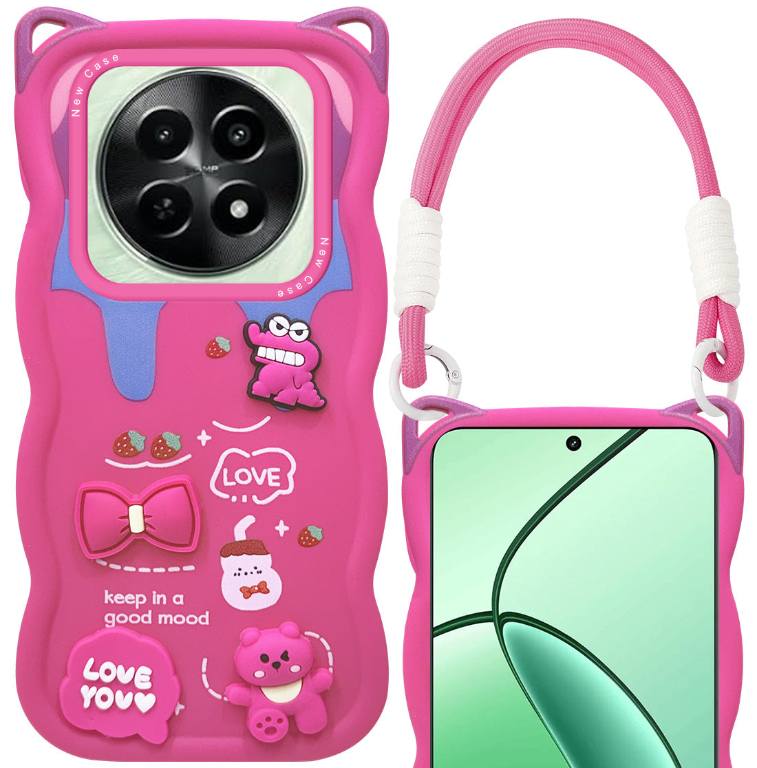 For Realme C65 5G Back Case Cover Strap (3D Embossed Figures | Strap Holder | 360* Soft Cushion with Camera Bump)