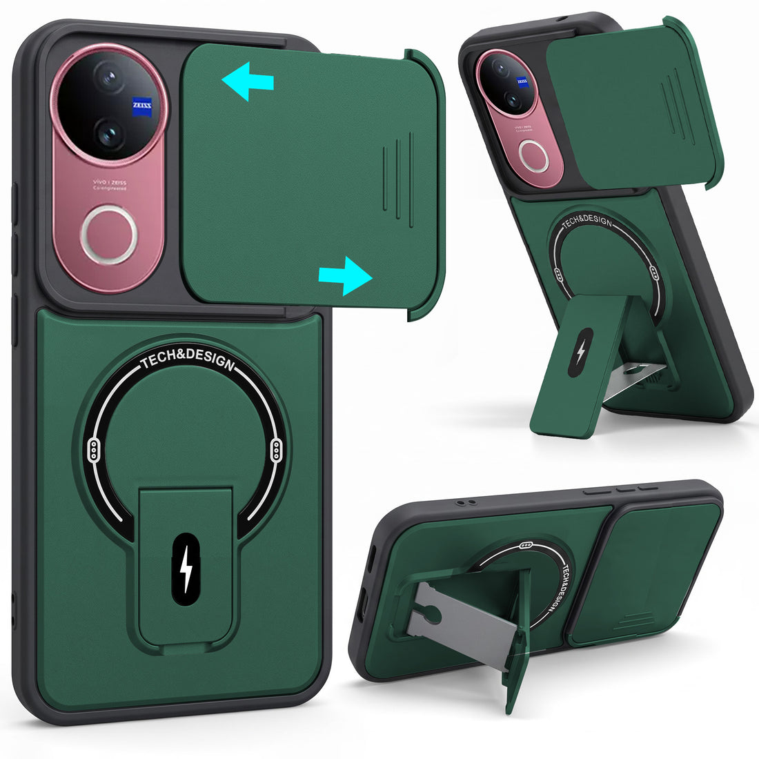 For Vivo V50 | Vivo V50e Back Case Cover Metallic (Hybrid Armor Kickstand | Sliding Shutter Camera Protection | MagSafe Compatible)