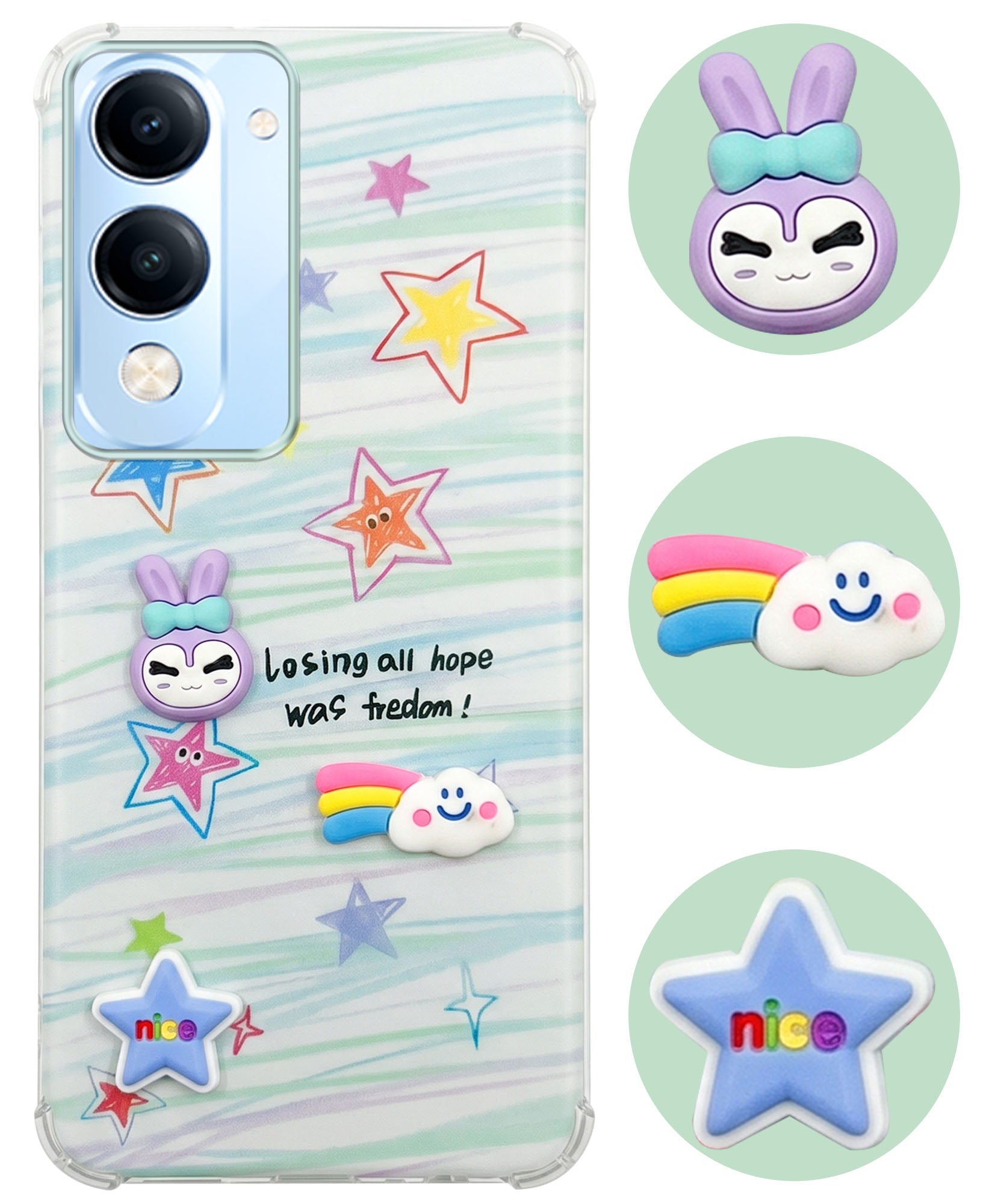 For Vivo iQOO Z10 Lite Back Cover Case (3D Cute Cartoons | Hard Back Side Soft | Matte Premium Finish | HD Printing)