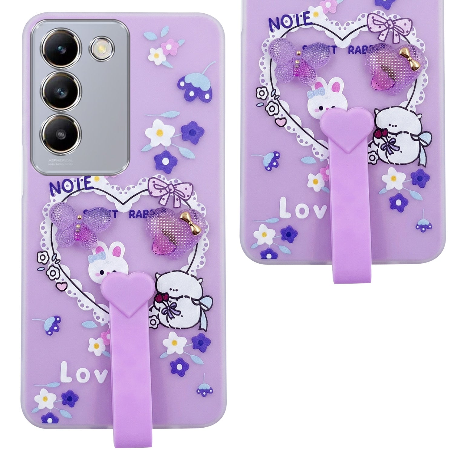 For Vivo T3 5G Back Cover Case (3D Cute Heart Strap Holder | Camera Protection | Designer Girls Print)