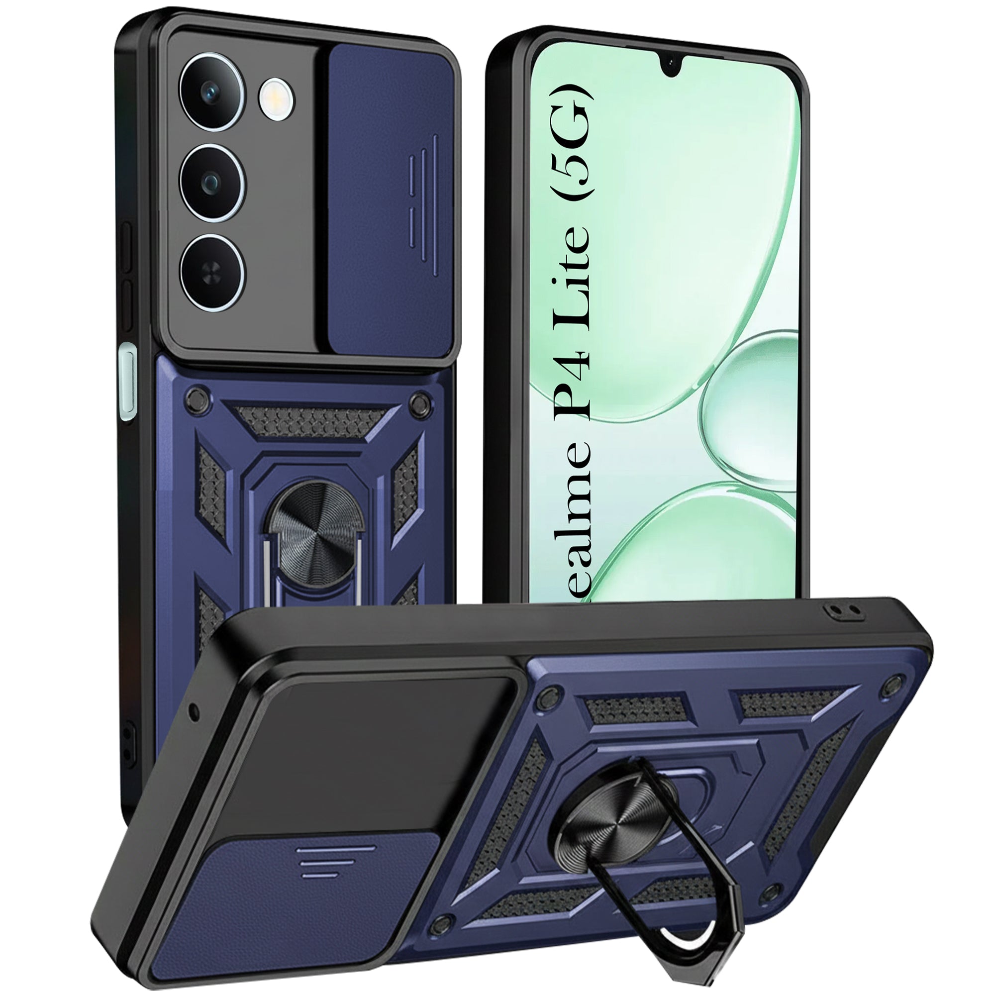 For Realme P4 Lite 5G | Realme Narzo 100 Lite 5G Back Cover Case Hybrid Armor (Sliding Shutter Camera Protection | Polycarbonate |Ring Holder Kickstand)