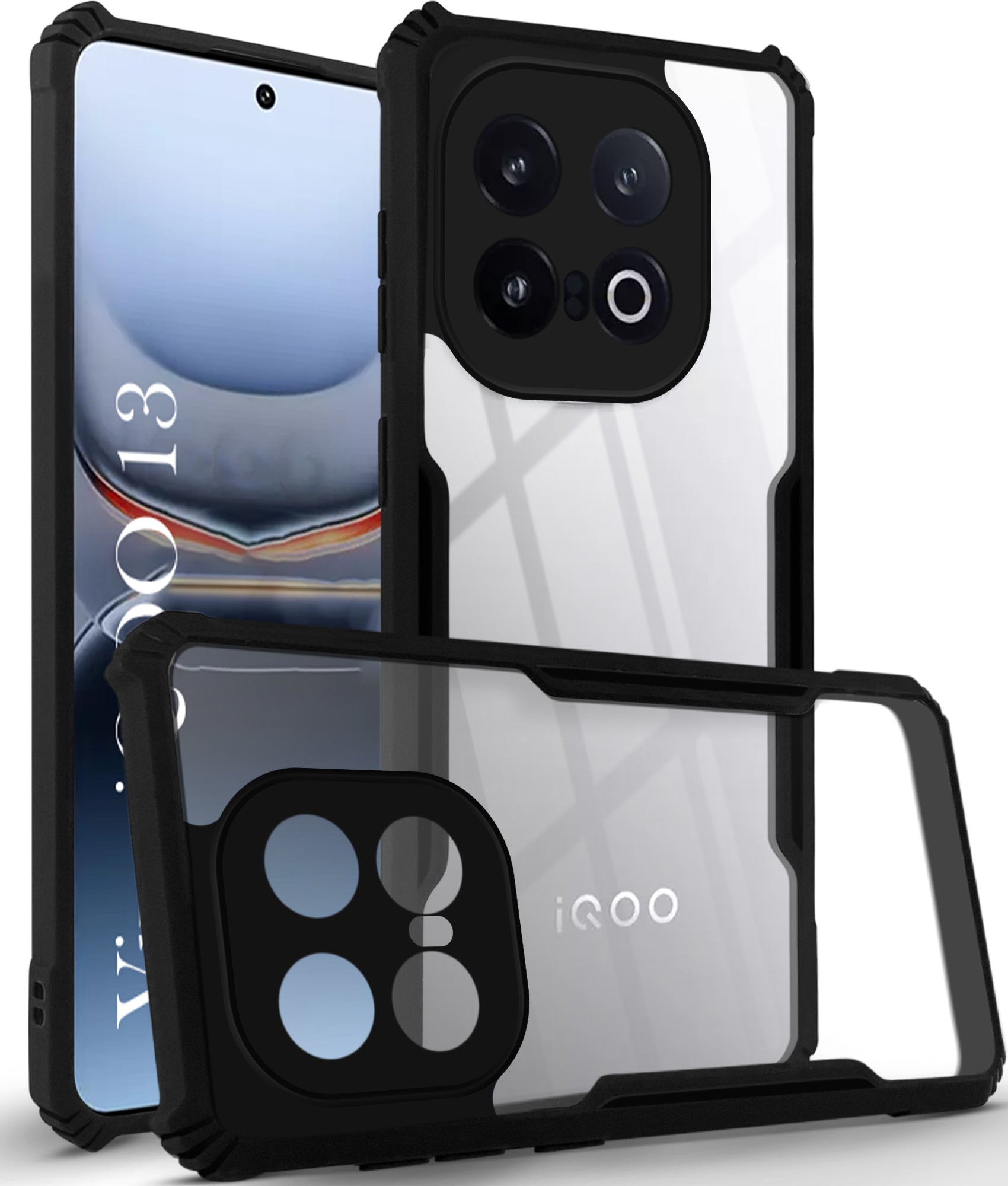 For Vivo iQOO 13 Back Cover Case (Shockproof with Polycarbonate Clear Panel | Professional Black)