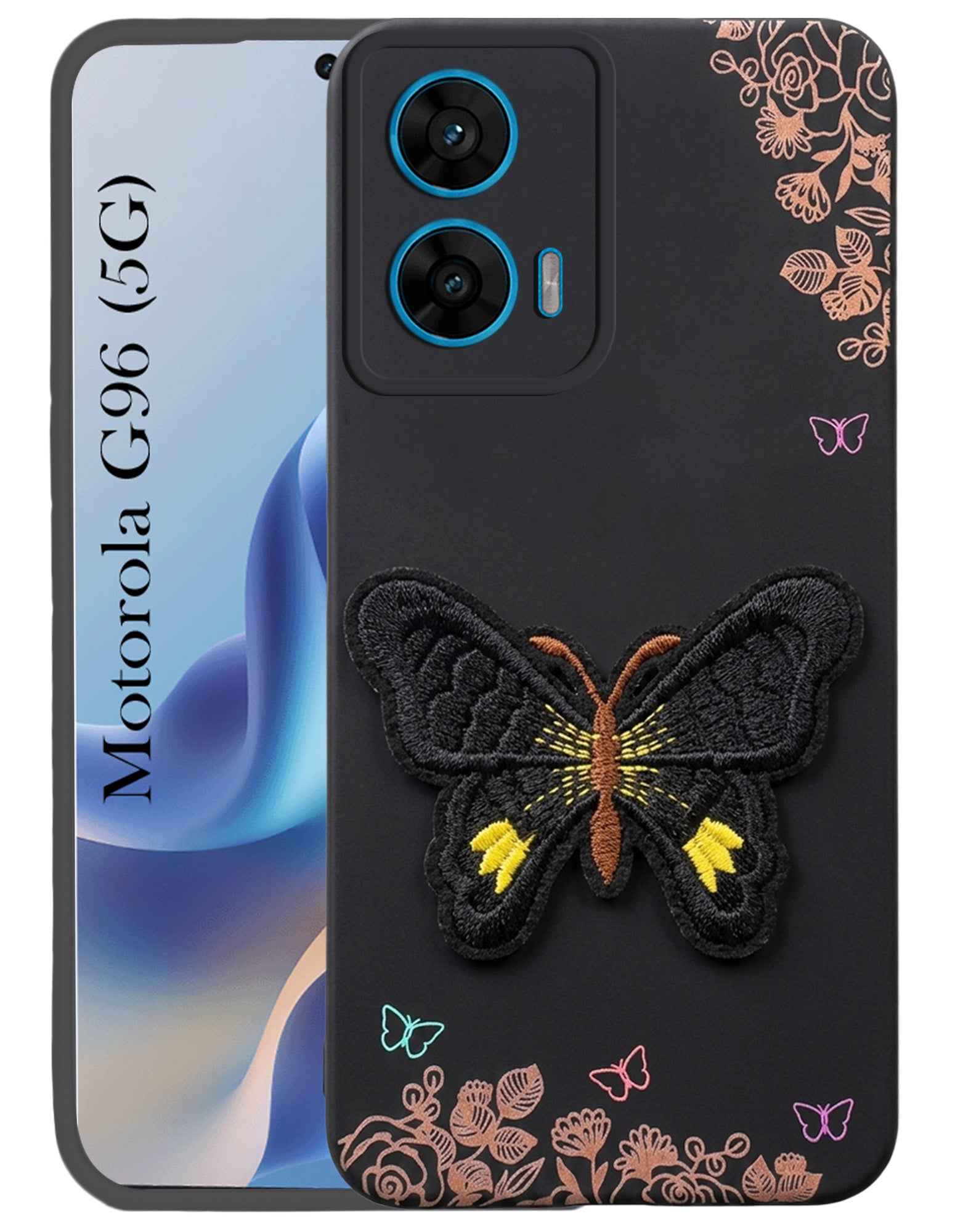 For Motorola Moto G96 Back Cover Case (Soft Butterfly Embroidery | Women Teen Girls | Camera Protection| Matte Silicone)