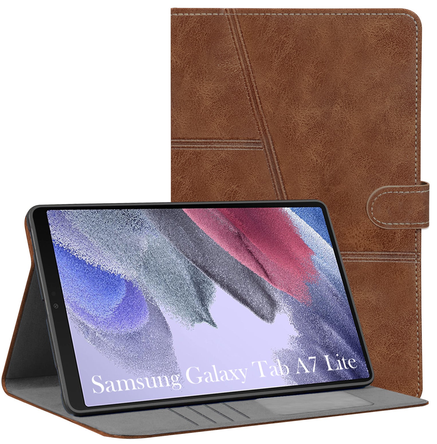 For Samsung Galaxy Tab A7 Lite 8.7 Inch SM-T225/T220/T225N/T227U Flip Cover Folio Case (PU Leather | Multi-Angle Smart Stand | Card Storage Slots | Silicone Back Pouch)