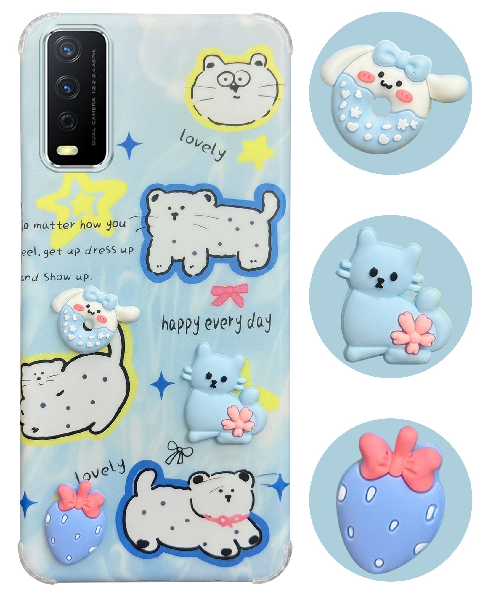 For Vivo Y12s | Y11s | Y12G Back Cover Case (3D Cute Cartoons | Hard Back Side Soft | Matte Premium Finish | HD Printing)