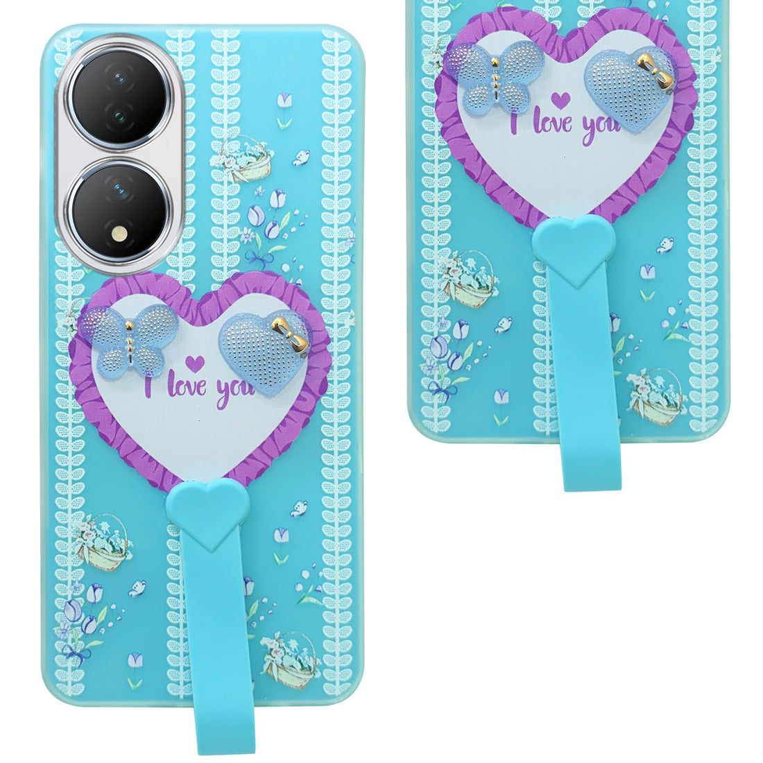 For Vivo Y100 Back Cover Case (3D Cute Heart Strap Holder | Camera Protection | Designer Girls Print)