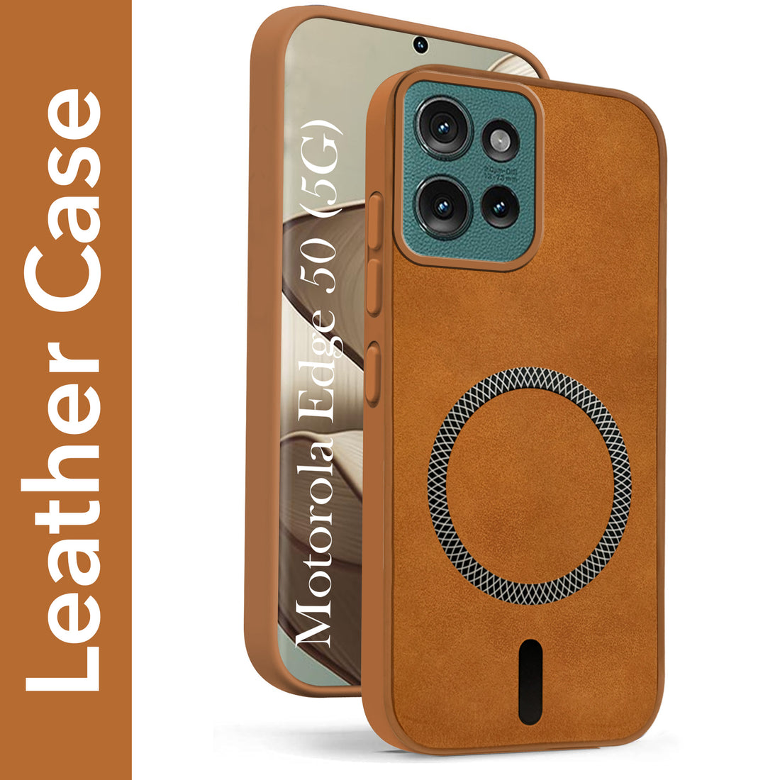 For Motorola Moto Edge 50 5G Back Cover Case Leather Finish (MagSafe Compatible Wireless Charging | Soft Touch | Camera Bump Protection)