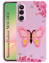 For Samsung Galaxy M56 | Samsung Galaxy F56 Back Cover Case (Soft Butterfly Embroidery | Women Teen Girls | Camera Protection| Matte Silicone)