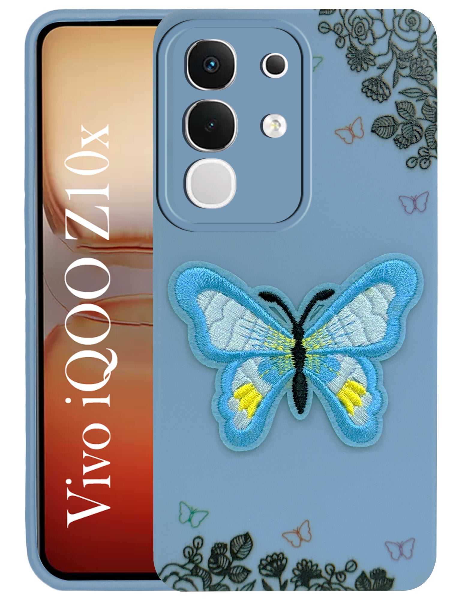 For Vivo iQOO Z10x Back Cover Case (Soft Butterfly Embroidery | Women Teen Girls | Camera Protection| Matte Silicone)