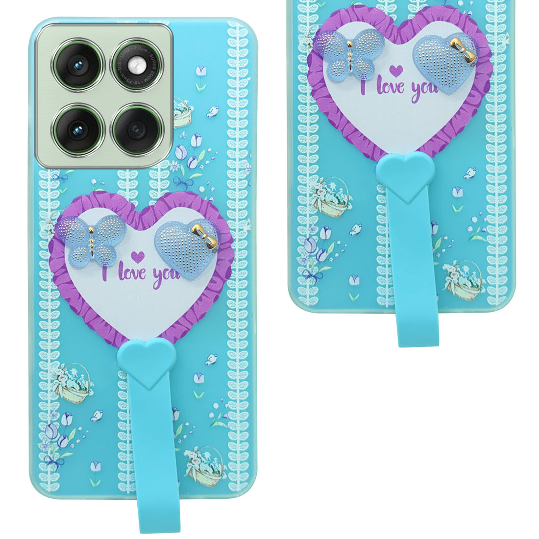 For Motorola Moto Edge 60 Back Cover Case (3D Cute Heart Strap Holder | Camera Protection | Designer Girls Print)