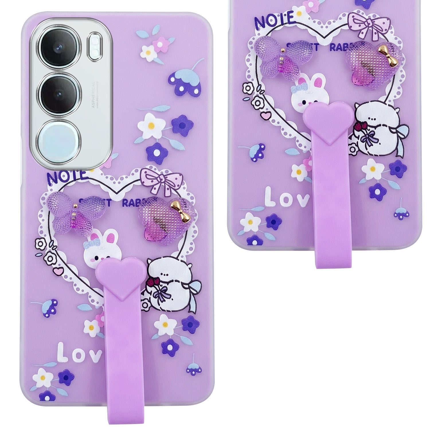 For Vivo Y29 Back Cover Case (3D Cute Heart Strap Holder | Camera Protection | Designer Girls Print)