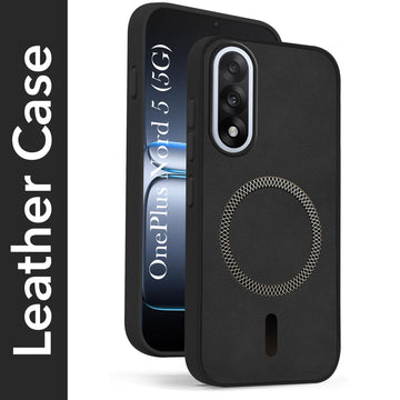 For Oneplus Nord 5 Back Cover Case Leather Finish (MagSafe Compatible Wireless Charging | Soft Touch | Camera Bump Protection)