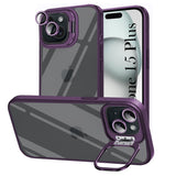 For Apple iPhone 15 Plus Back Cover Case (Camera Lens Glass | Metal Stand Holder | Shockproof Hybrid | Anti Yellow |)